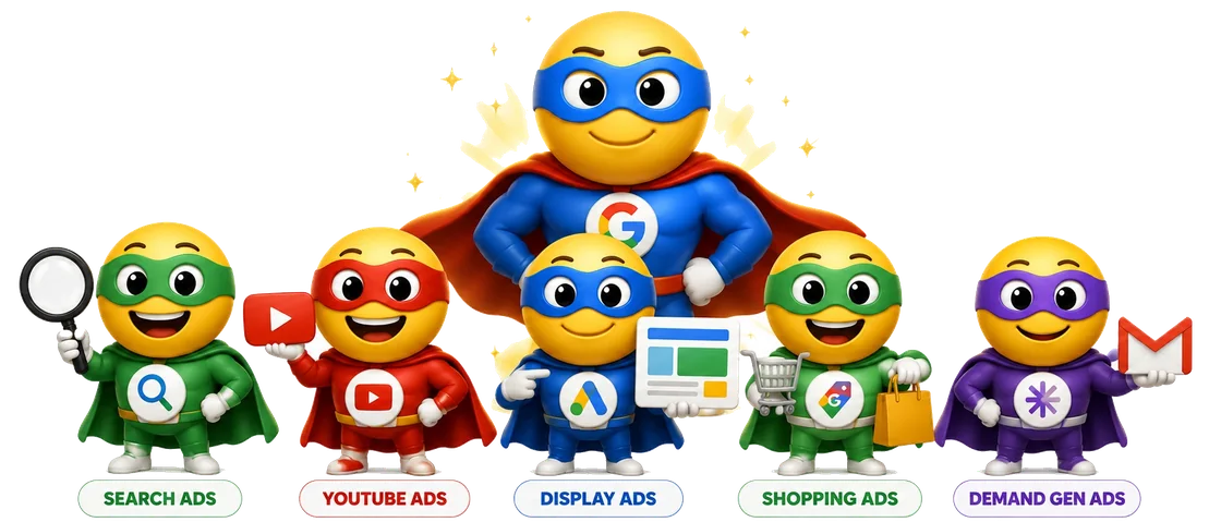 Google Ads channels: Search, YouTube, Display, Shopping and Demand Gen